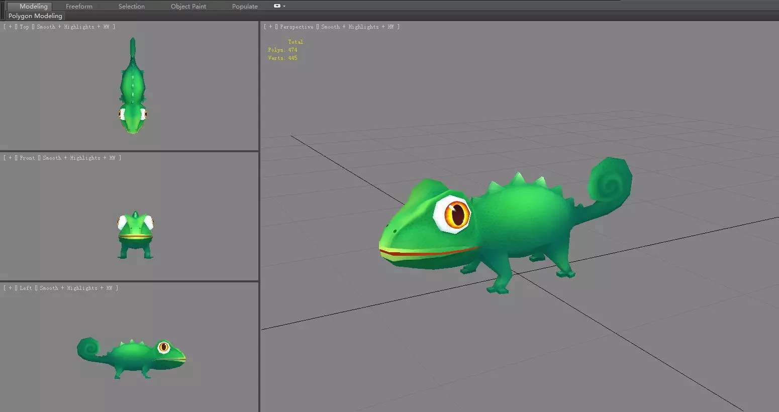 Cartoon chameleon Low-poly 3D model_4