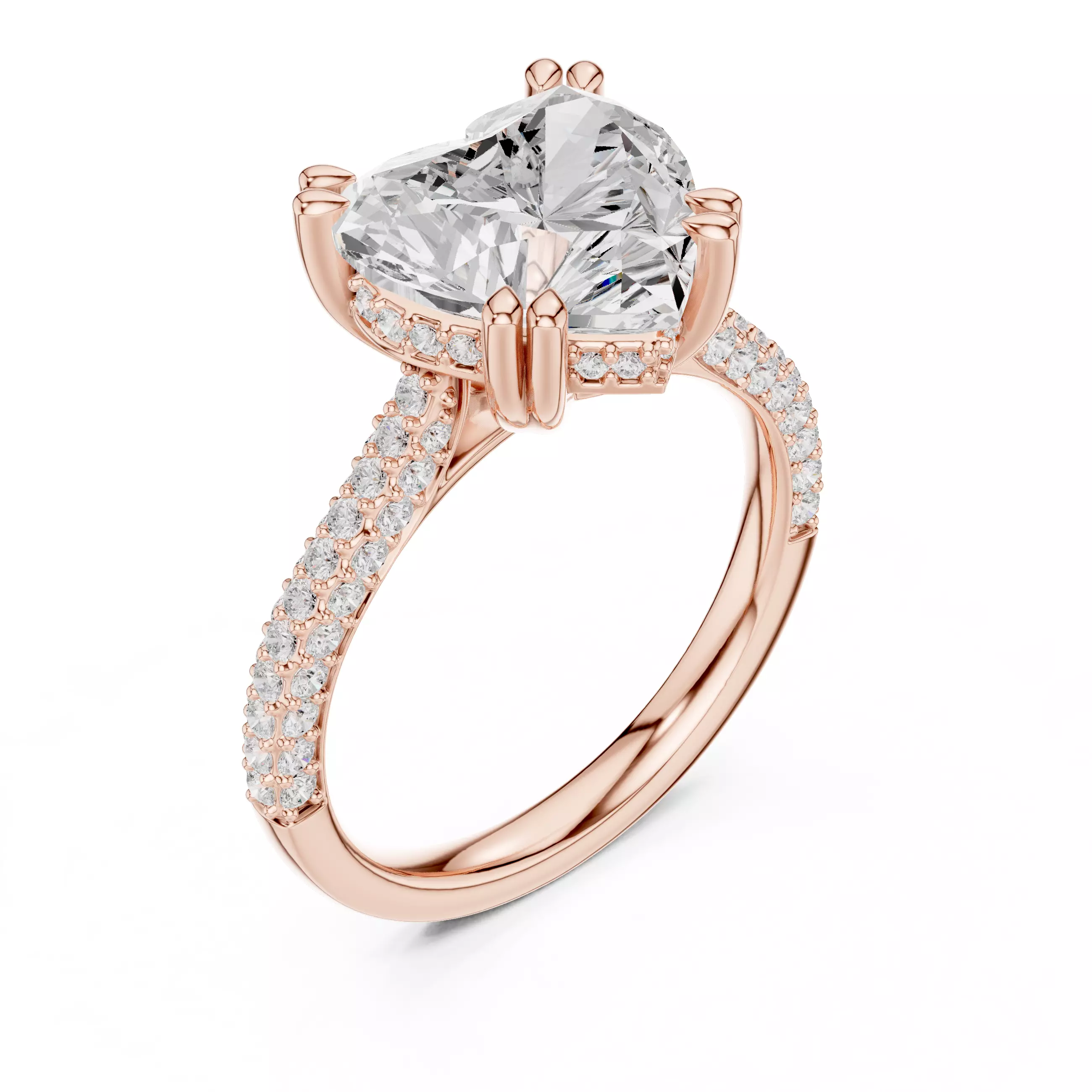  Heart Cut Hidden Halo Diamond Engagement Ring 3DM STL Video 3D print model_4