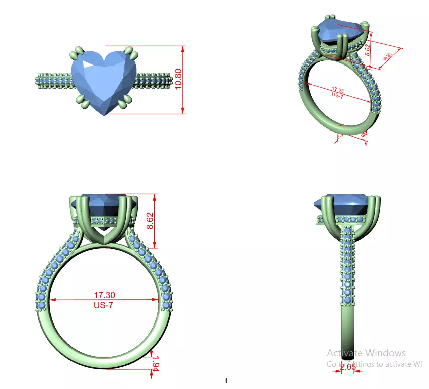  Heart Cut Hidden Halo Diamond Engagement Ring 3DM STL Video 3D print model_12