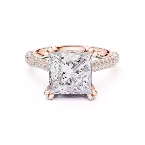 Princess Cut Hidden Halo Pave Diamond Wedding Ring 3DM STL Video