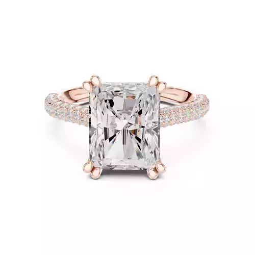 Double Claw Prong Radiant Cut Hidden Halo Wedding Ring FileVideo