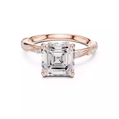 Asscher Cut Diamond Milgrain Design Wedding Ring 3DM STL Video