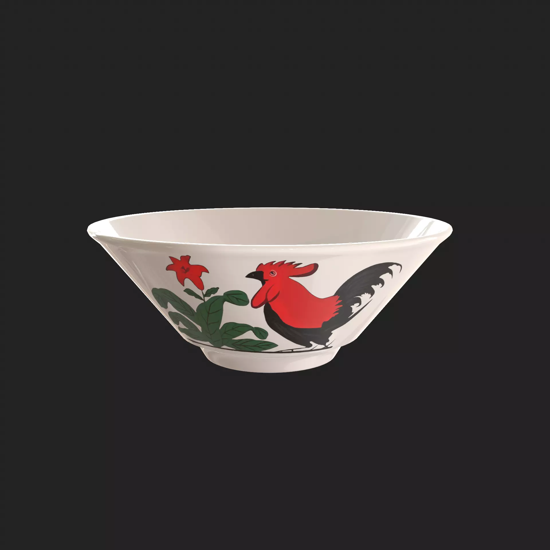 Bowl with Rooster Motif Low-poly 3D model_0