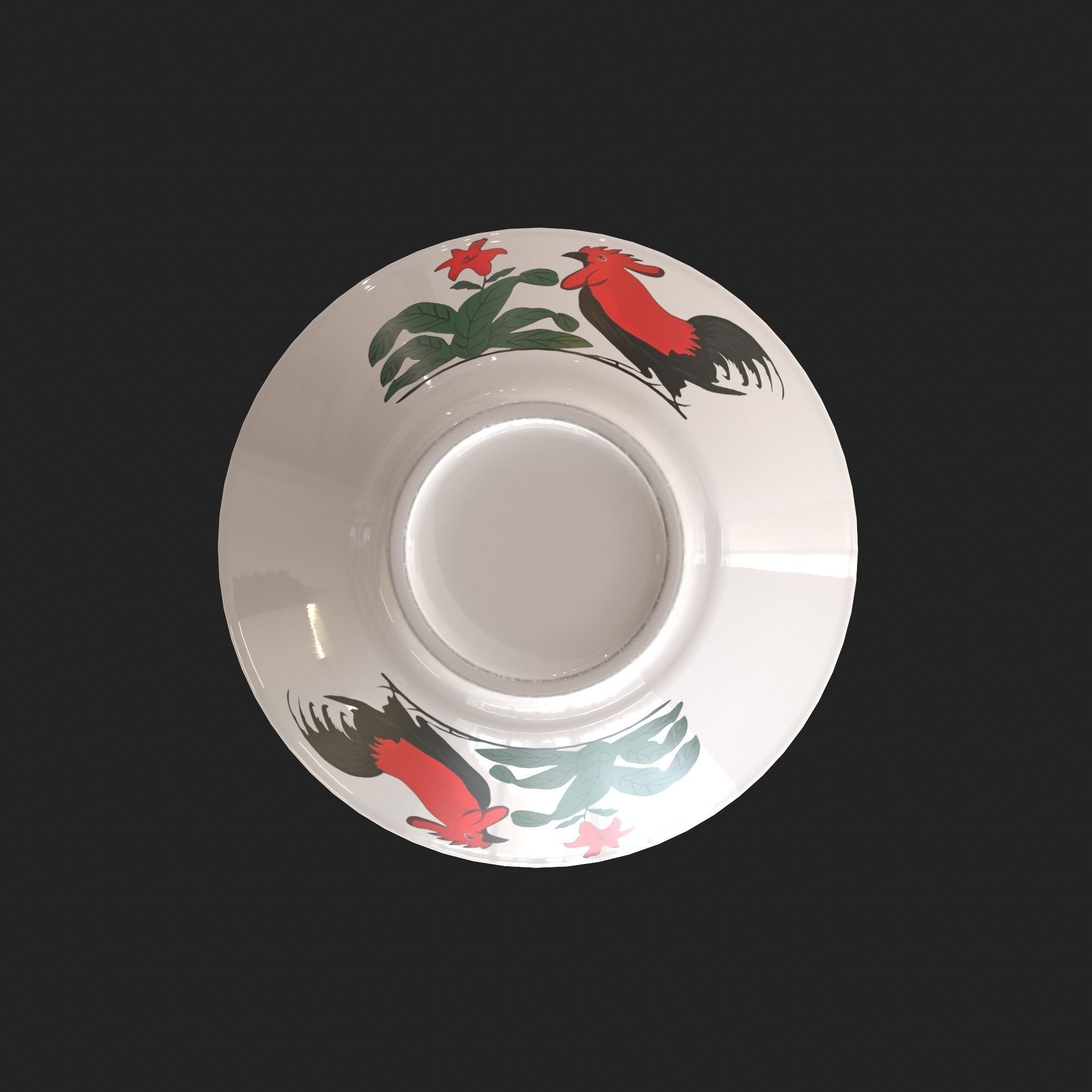 Bowl with Rooster Motif Low-poly 3D model_4