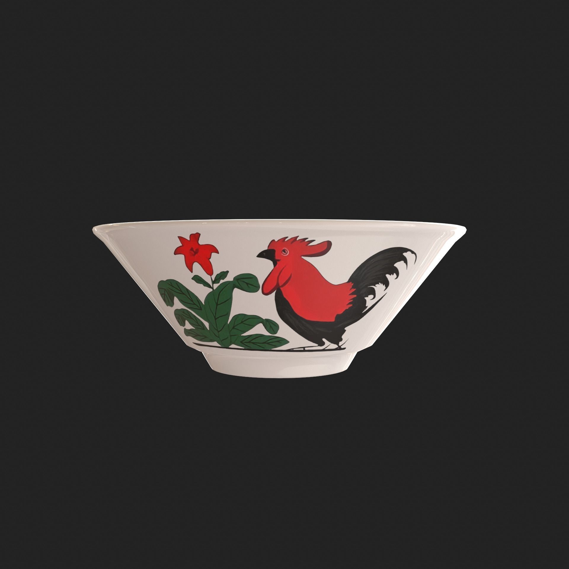 Bowl with Rooster Motif Low-poly 3D model_1