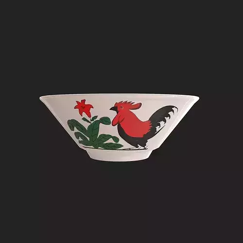 Bowl with Rooster Motif Low-poly 3D model 2
