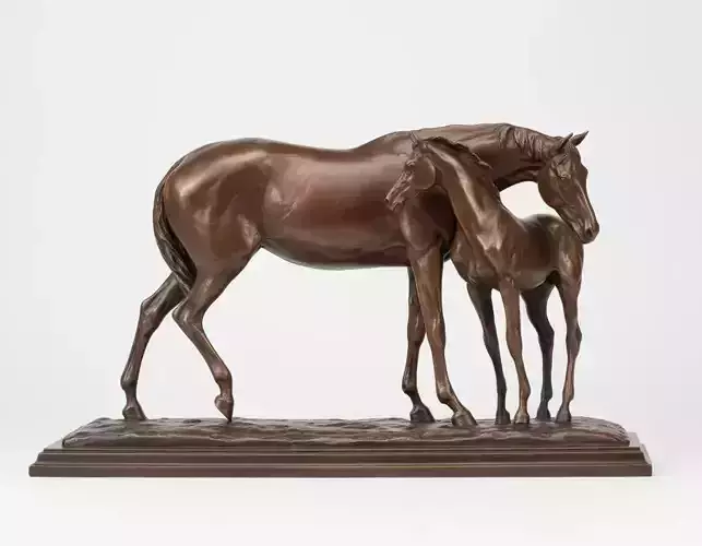 Bronze Horse Foal Sculpture Realistic Animal Family 3D Model