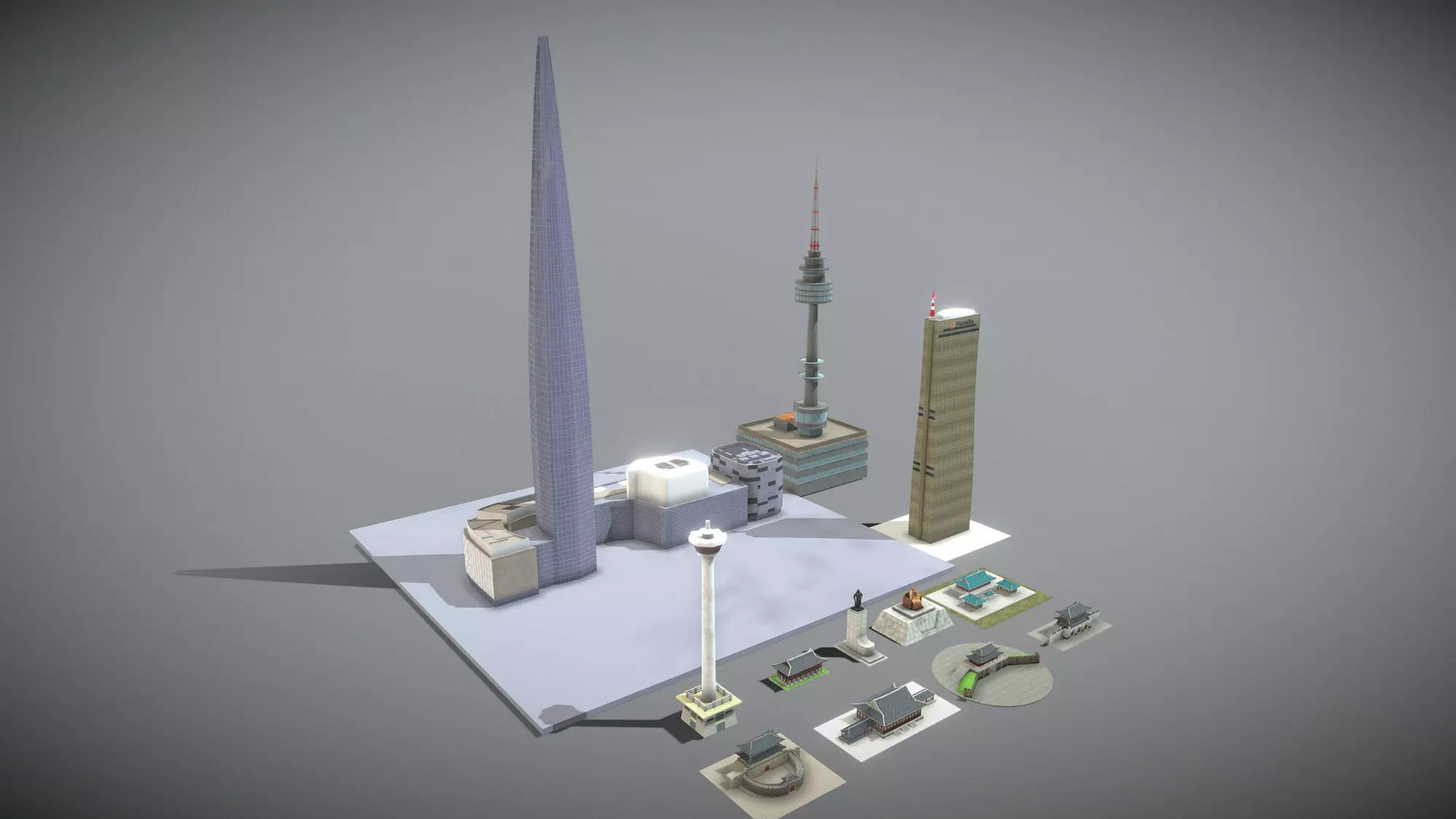 Famous buildings in South Korea 3D Model Pack Low-poly 3D model_2