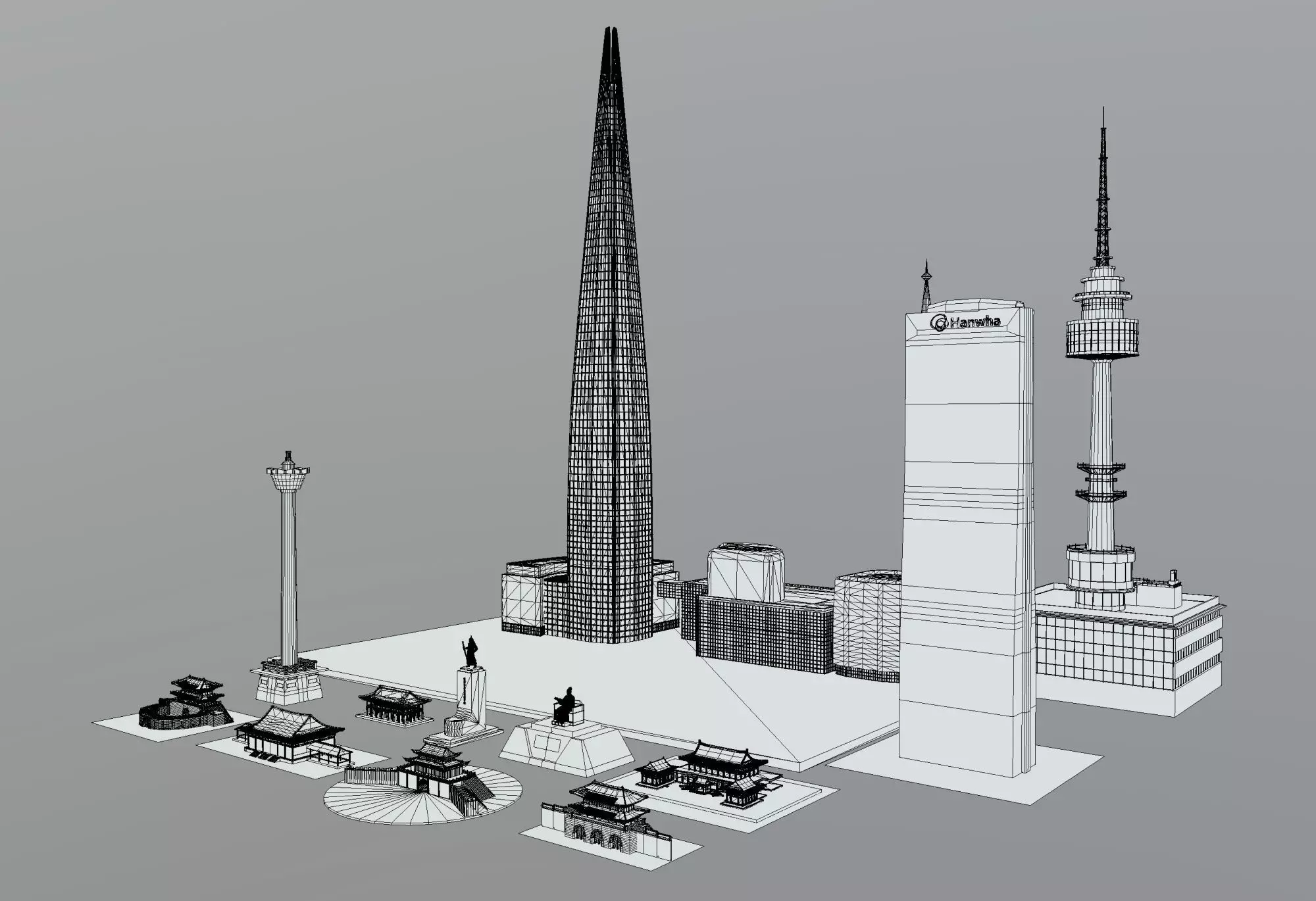 Famous buildings in South Korea 3D Model Pack Low-poly 3D model_4