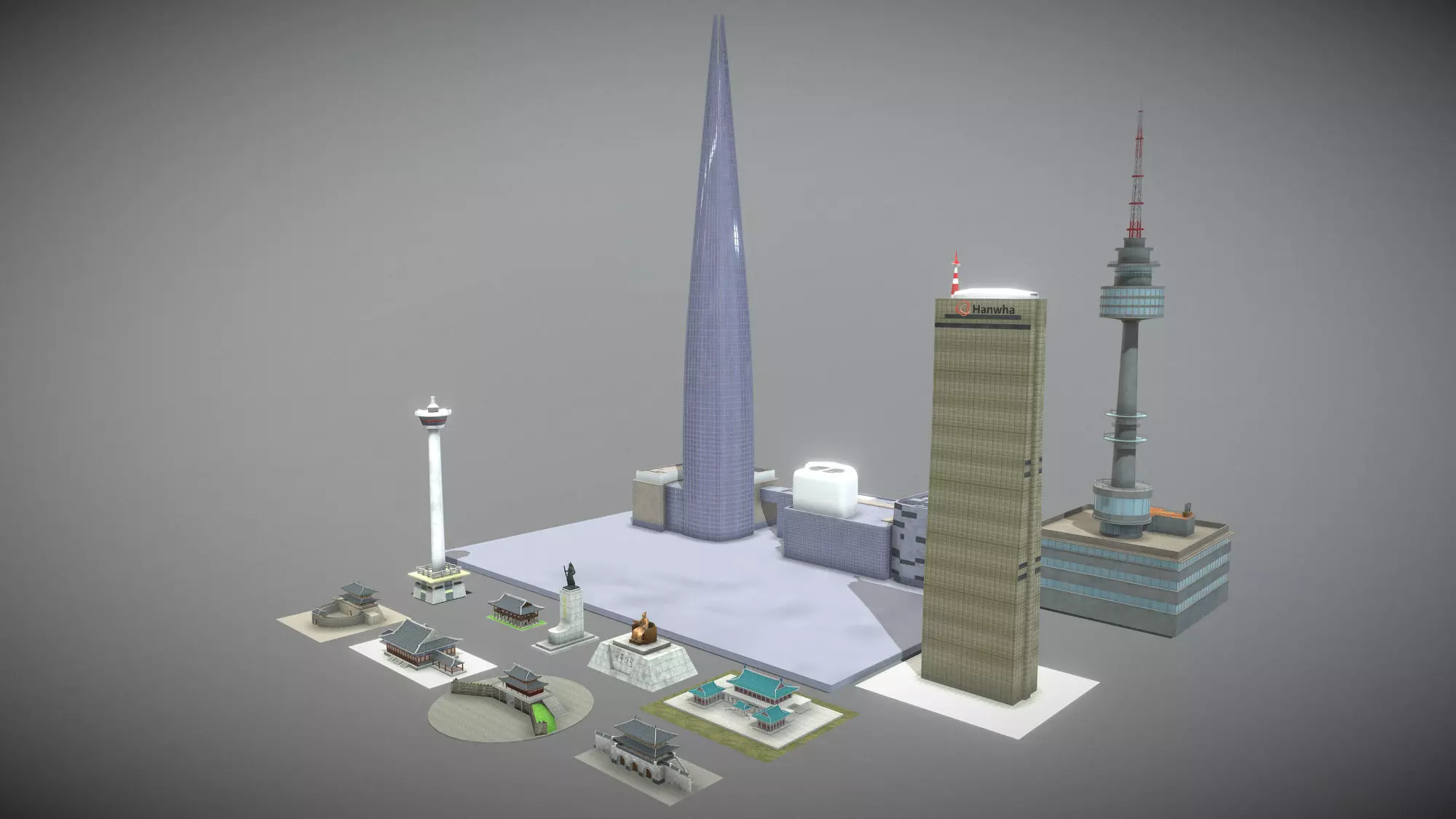 Famous buildings in South Korea 3D Model Pack Low-poly 3D model_0