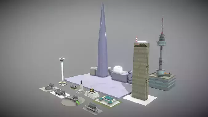 Famous buildings in South Korea 3D Model Pack