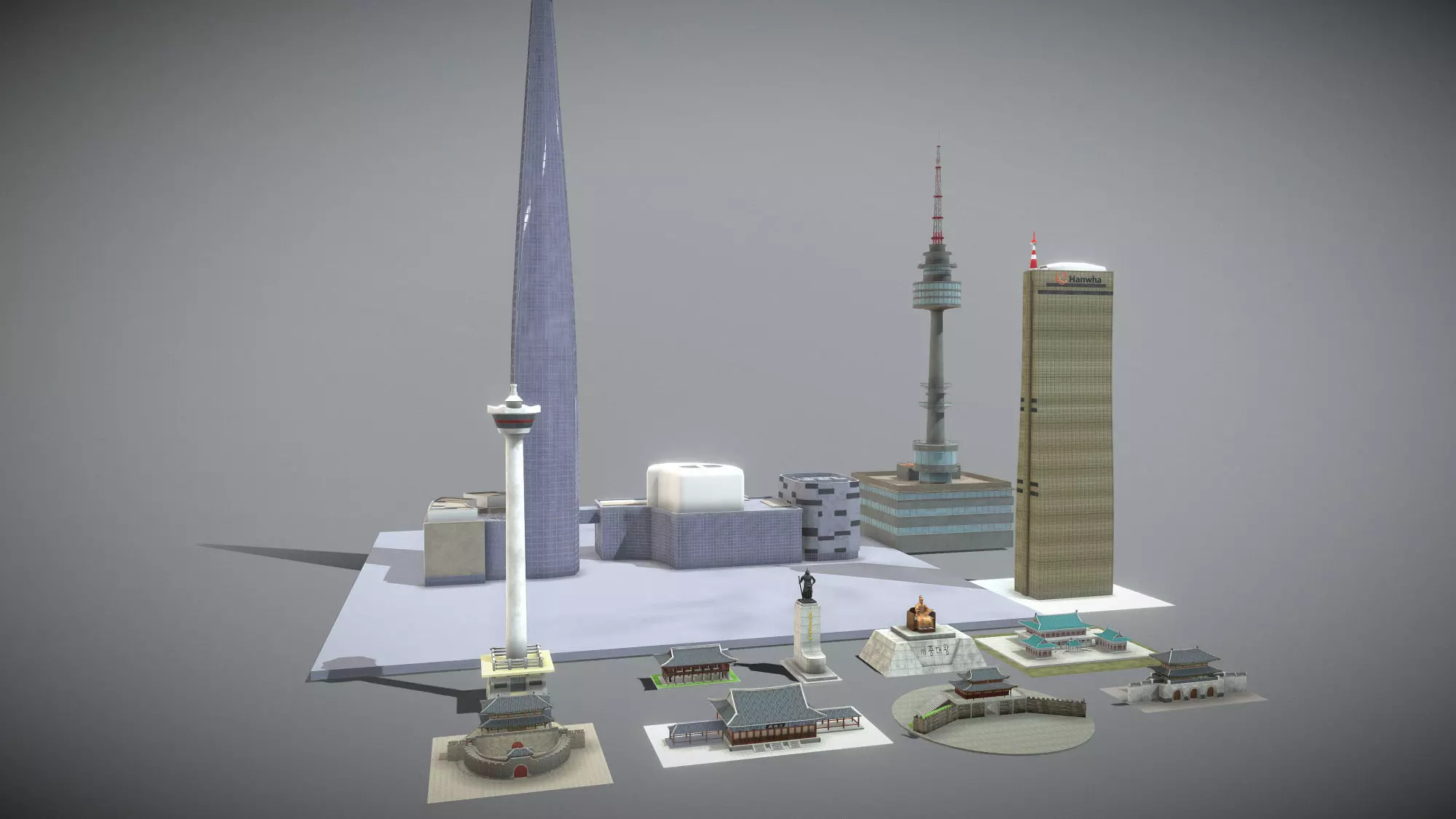 Famous buildings in South Korea 3D Model Pack Low-poly 3D model_3
