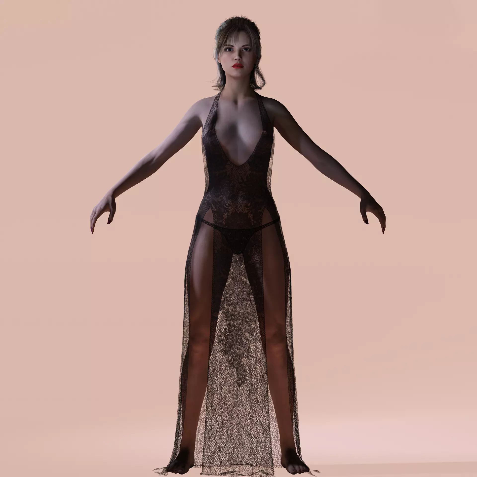 Realistic Female Character Elegant Style Rigged Game Ready Low-poly 3D model_17