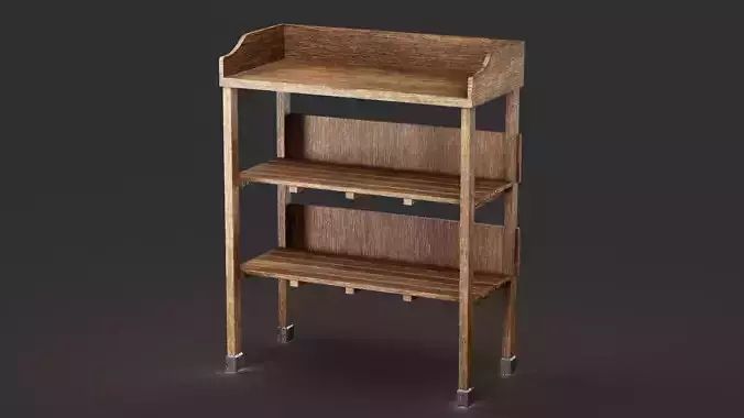 Outdoor Garden Potting Bench Table Wooden Low Poly Game Asset