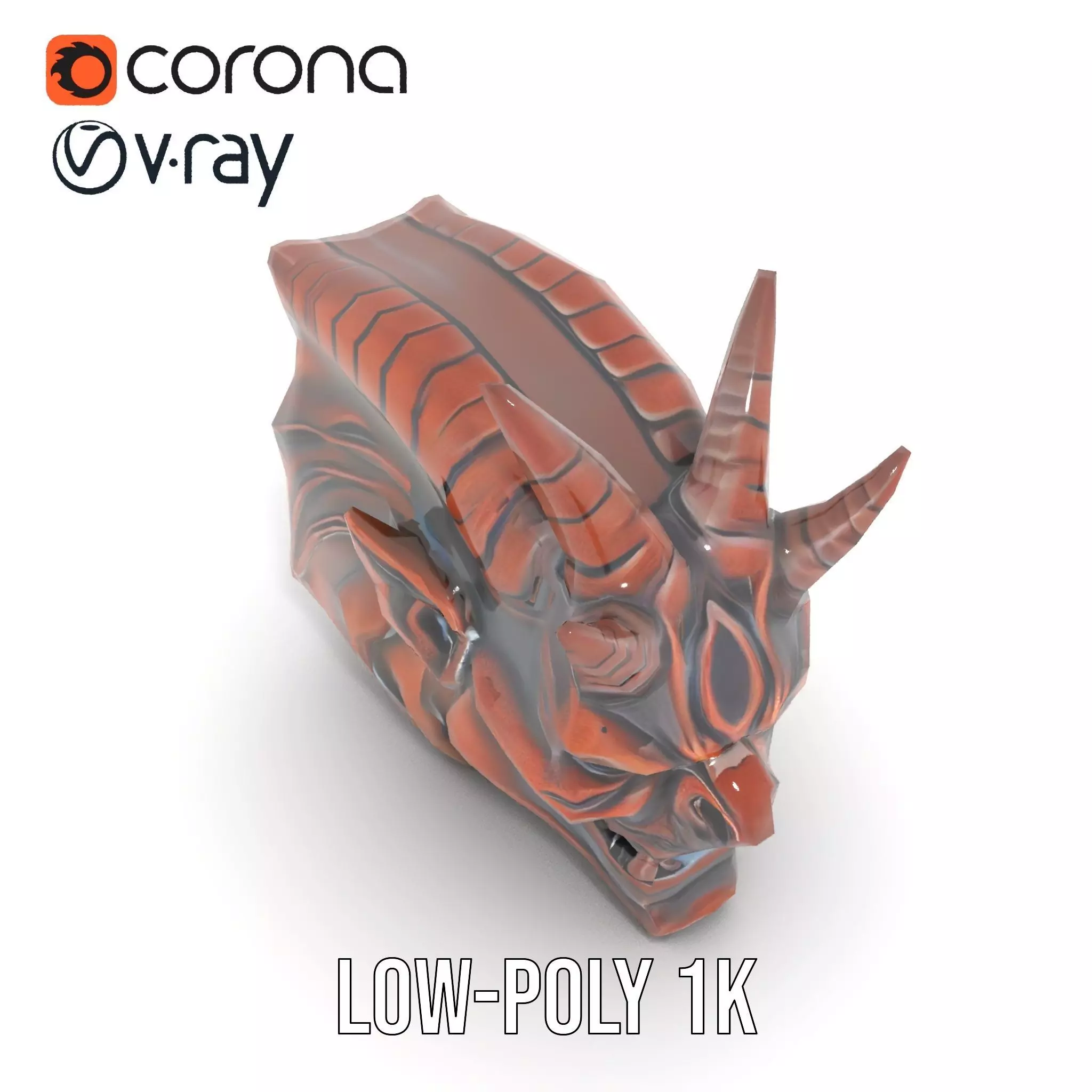 Fiery Demon Head model pack Low-poly 3D model_13