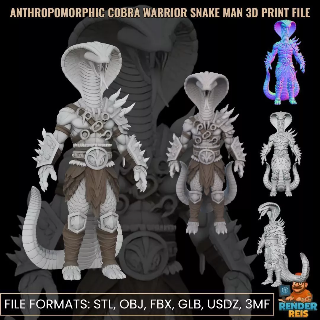 Anthropomorphic Cobra Warrior Snake Man 3D Print File 3D print model
