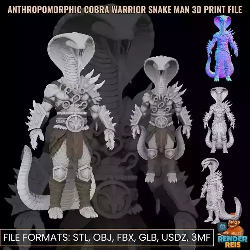 Anthropomorphic Cobra Warrior Snake Man 3D Print File