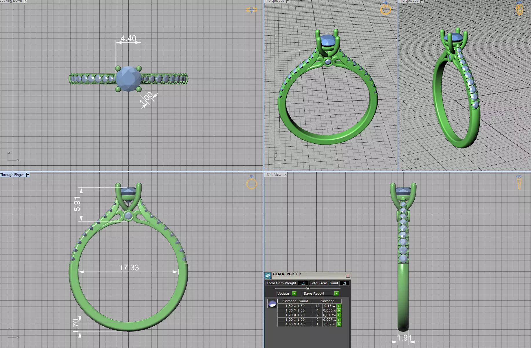 Engagement Ring Solitaire Camila 30 pointer diamond 3dprint ring 3D print model_10