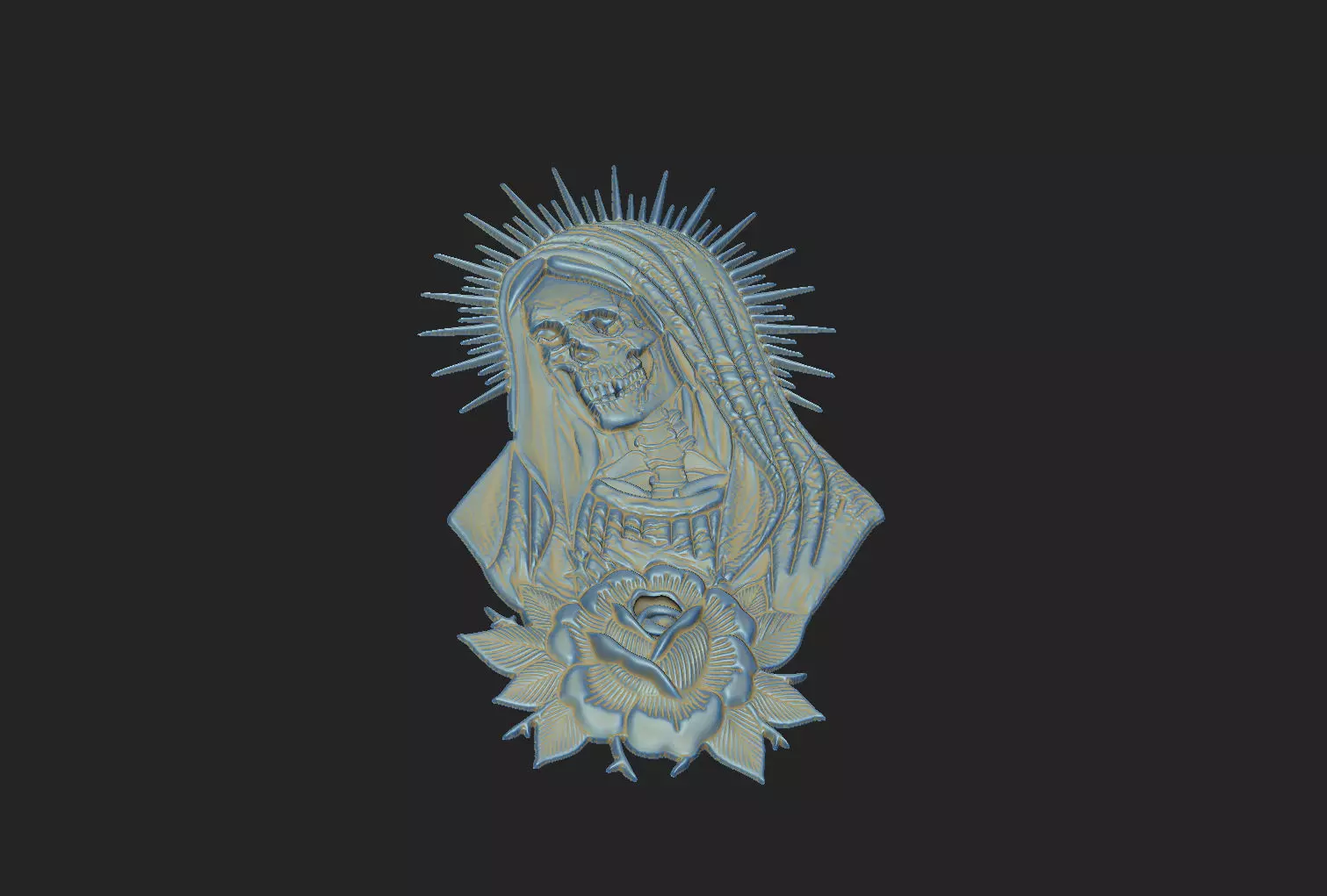 skull church aura Maria born cross medal rose die 3D print model_2