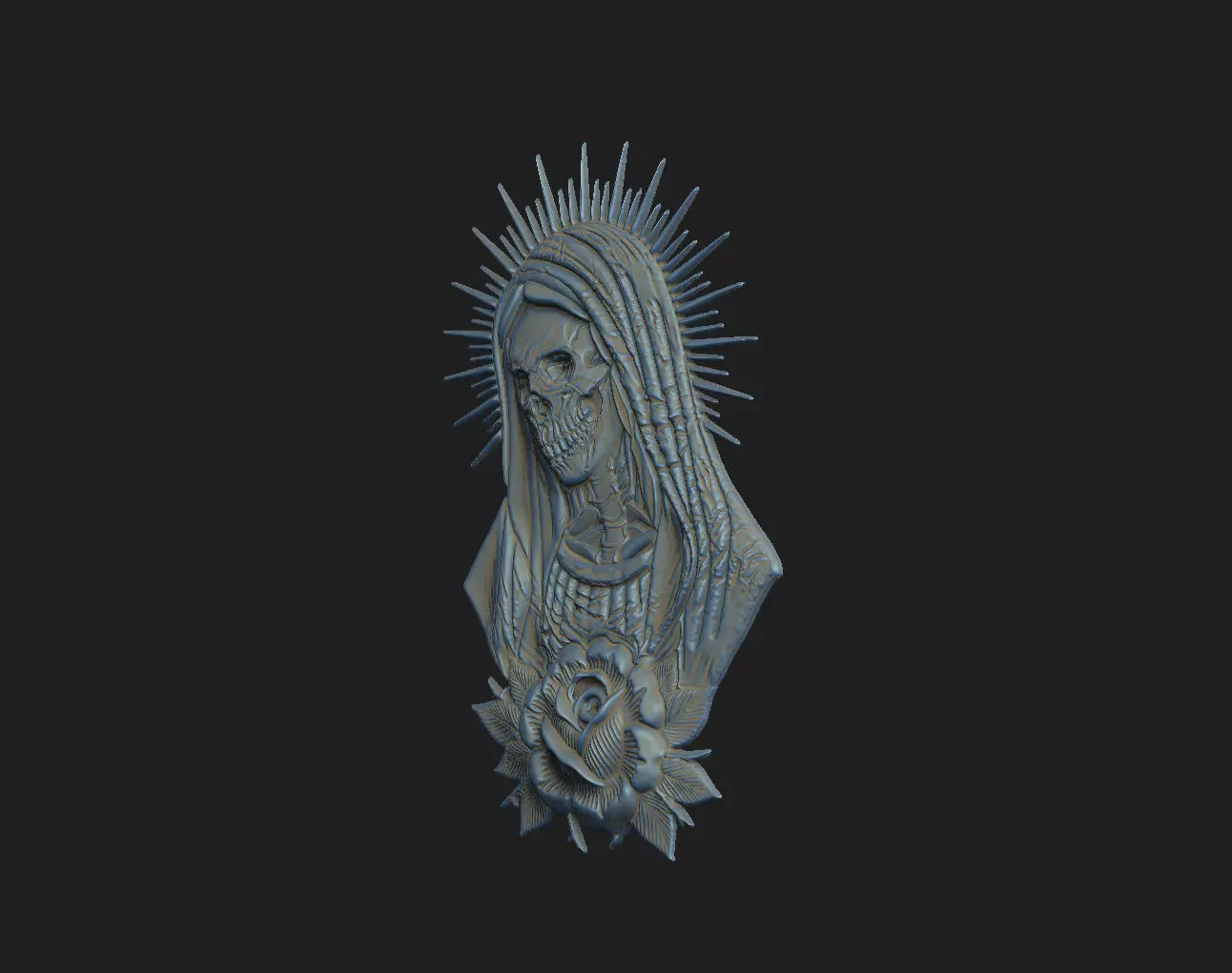 skull church aura Maria born cross medal rose die 3D print model_1