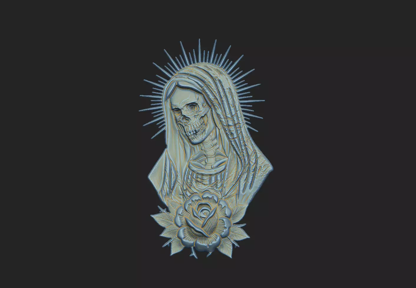 skull church aura Maria born cross medal rose die 3D print model_0