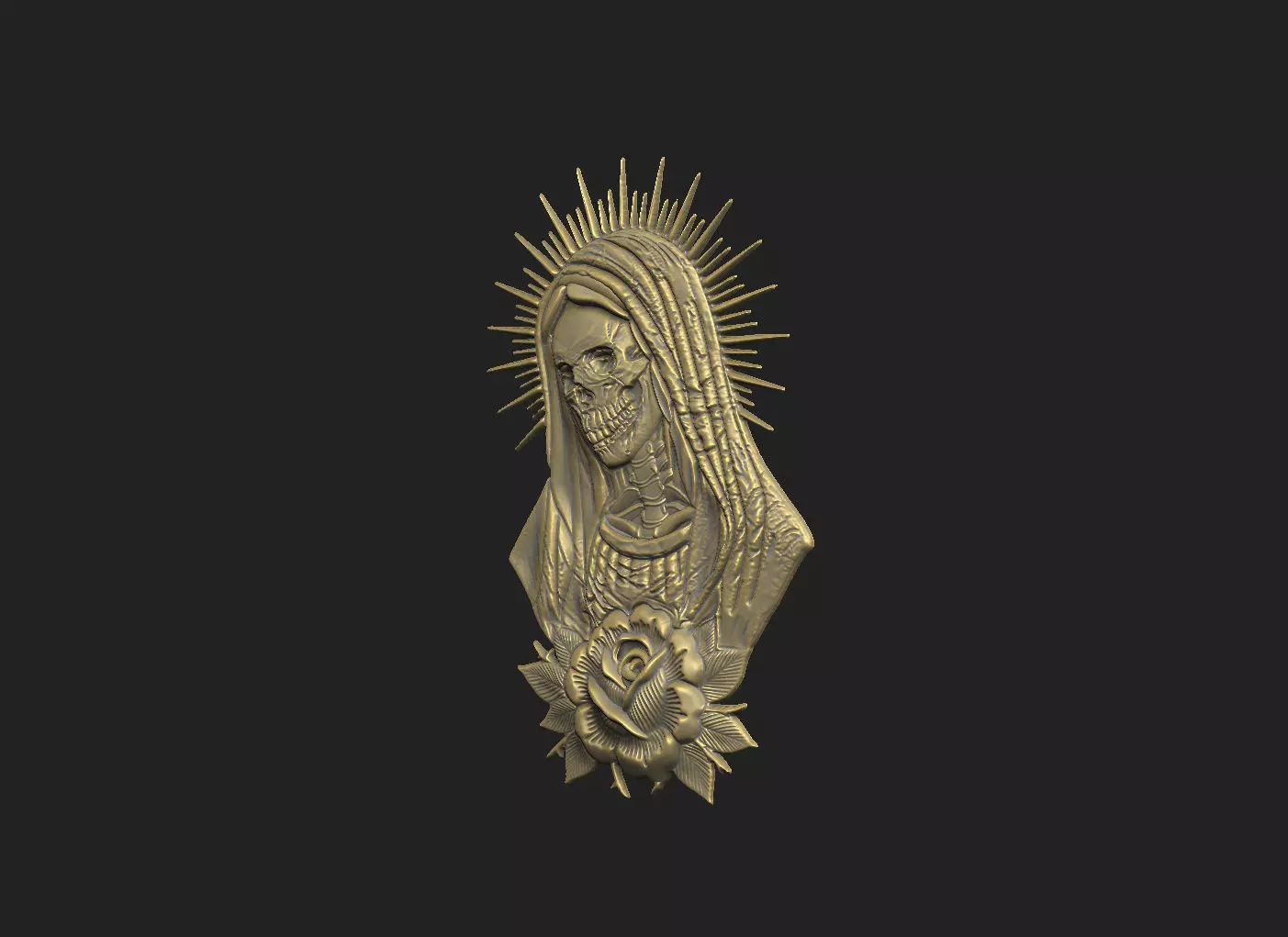skull church aura Maria born cross medal rose die 3D print model_3