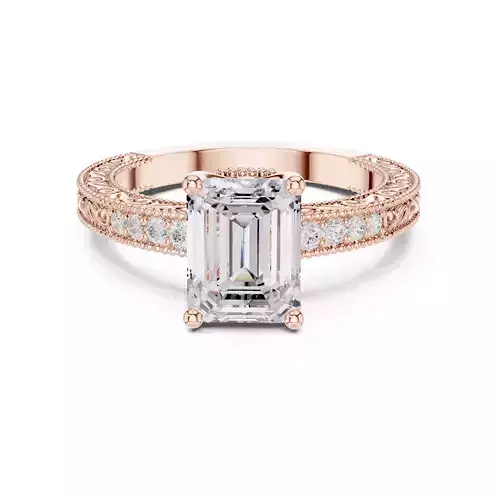 Emerald Cut Diamond Filigree Design Wedding Ring 3DM STL Video