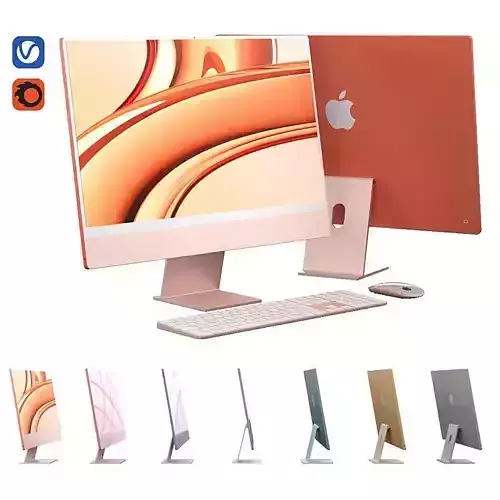 Apple iMac 24 inch M1 2021 with Keyboard and Mouse 3D model