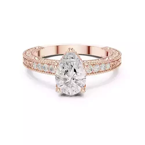 Pear Cut Diamond Milgrain Design Wedding Ring 3DM STL Video