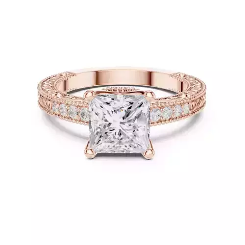 Princess Cut Diamond Filigree Design Wedding Ring 3DM STL Video