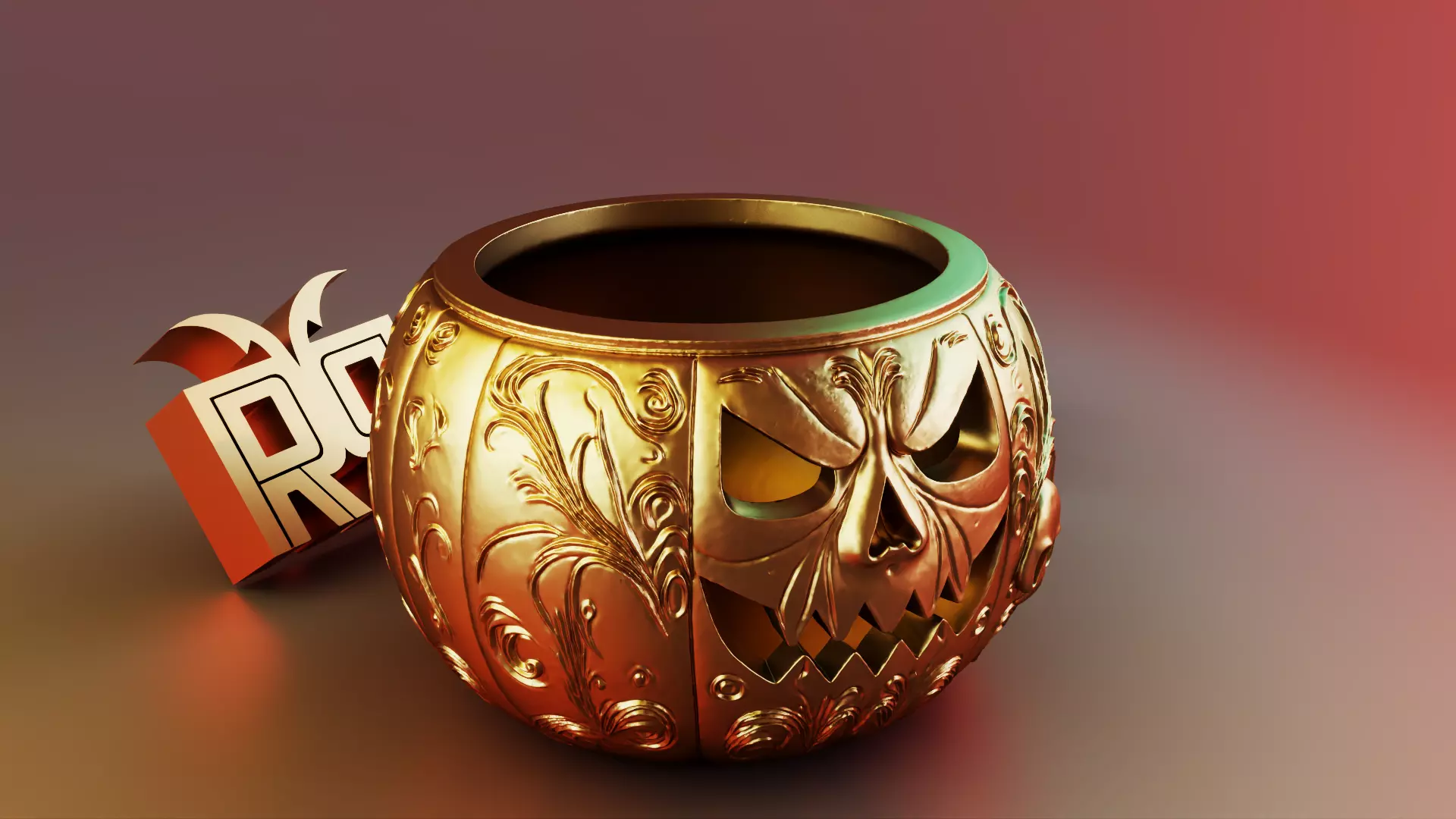 Halloween pumpkin Sculpture Desk Organizer Entryway Key Holder 3D print model_1