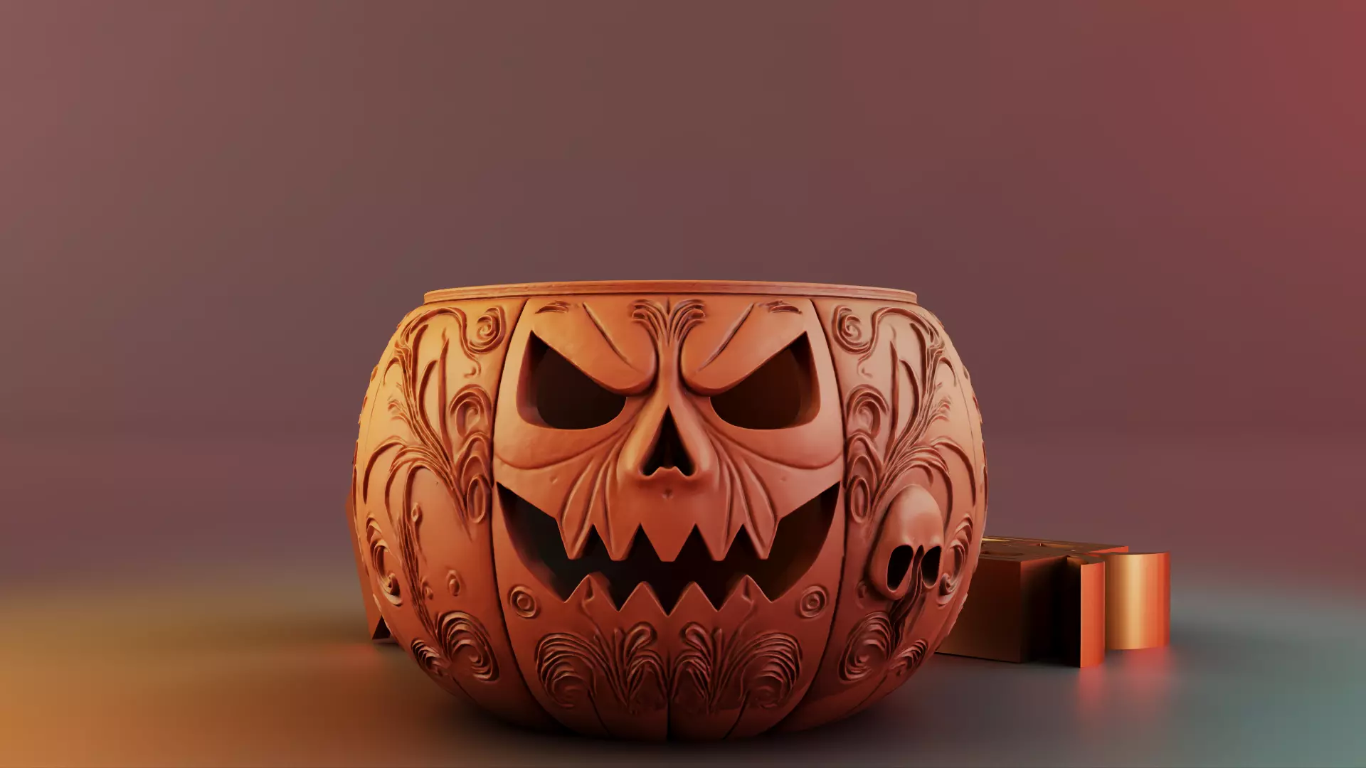 Halloween pumpkin Sculpture Desk Organizer Entryway Key Holder 3D print model_4