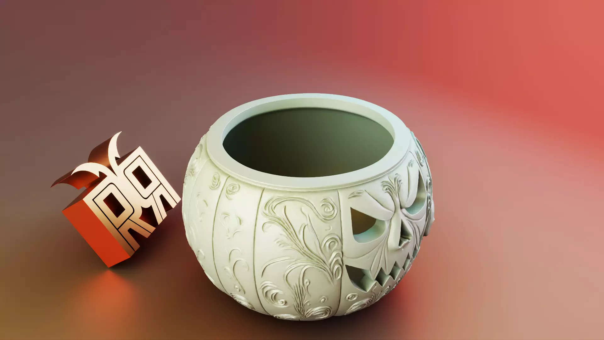 Halloween pumpkin Sculpture Desk Organizer Entryway Key Holder 3D print model_8