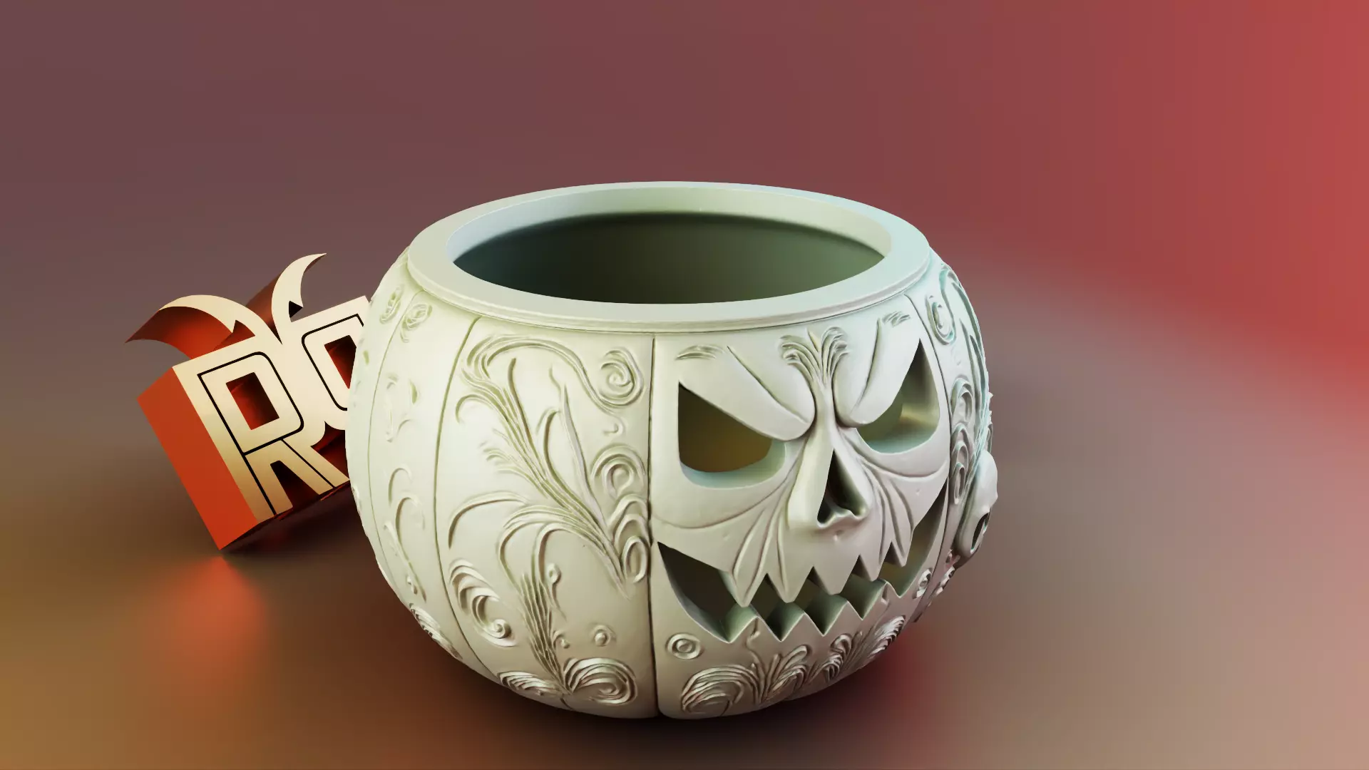 Halloween pumpkin Sculpture Desk Organizer Entryway Key Holder 3D print model_0