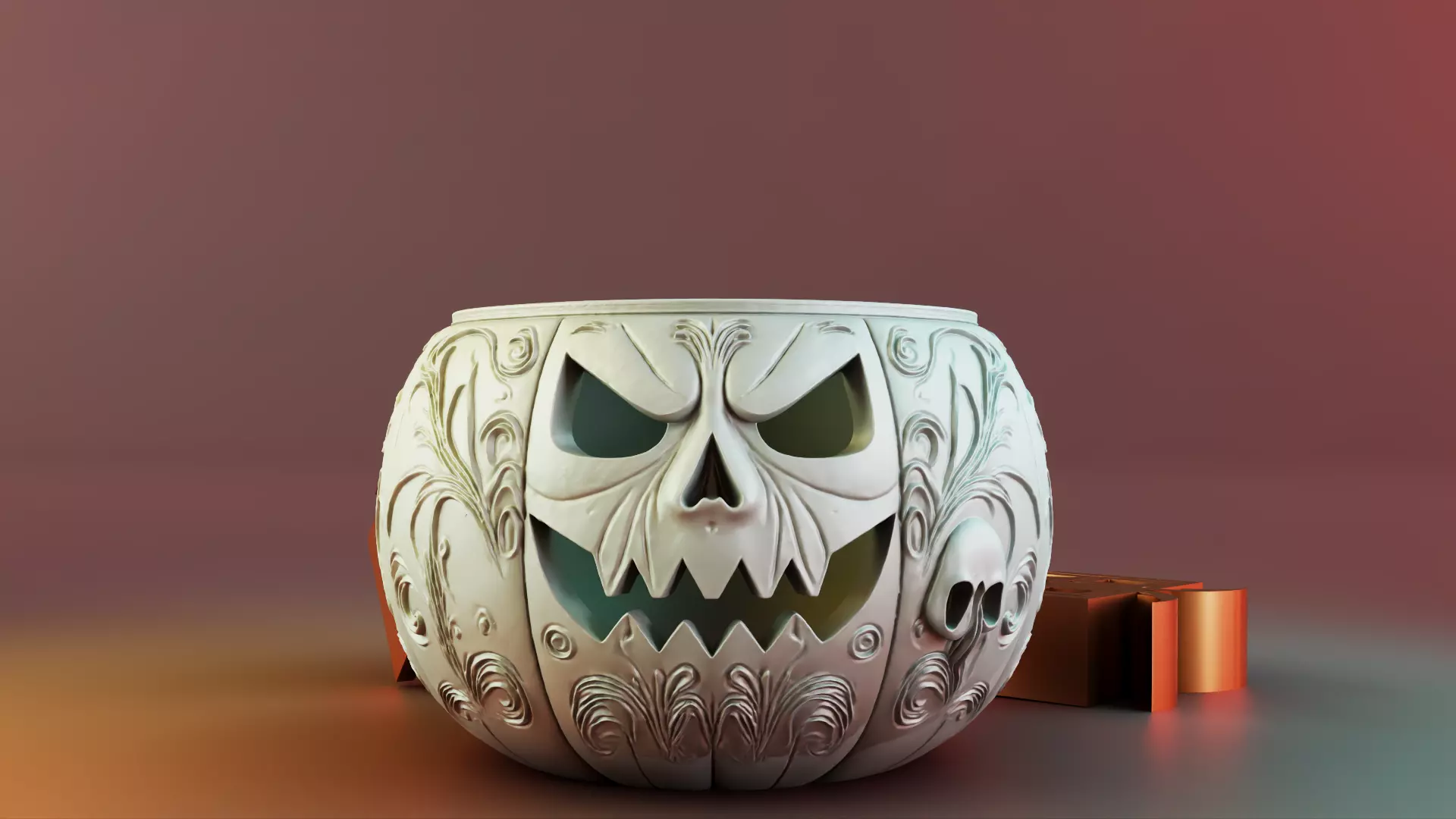 Halloween pumpkin Sculpture Desk Organizer Entryway Key Holder 3D print model_3