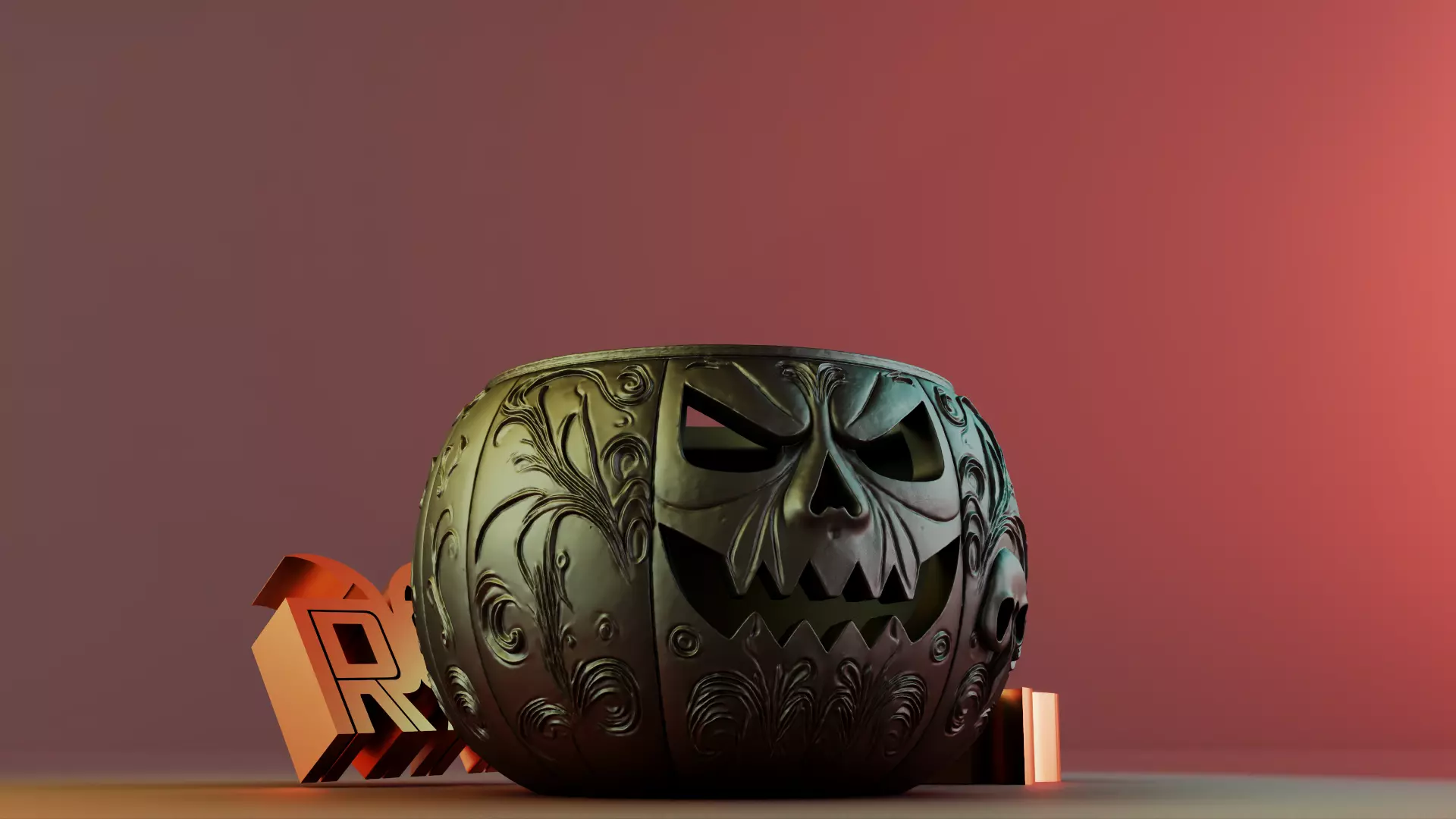 Halloween pumpkin Sculpture Desk Organizer Entryway Key Holder 3D print model_6