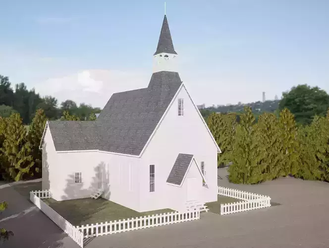 18th Century Gothic Church  Colonial American Chapel   Low-poly 3D model