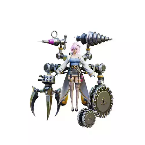 Mechanical Girl Low-poly 3D model