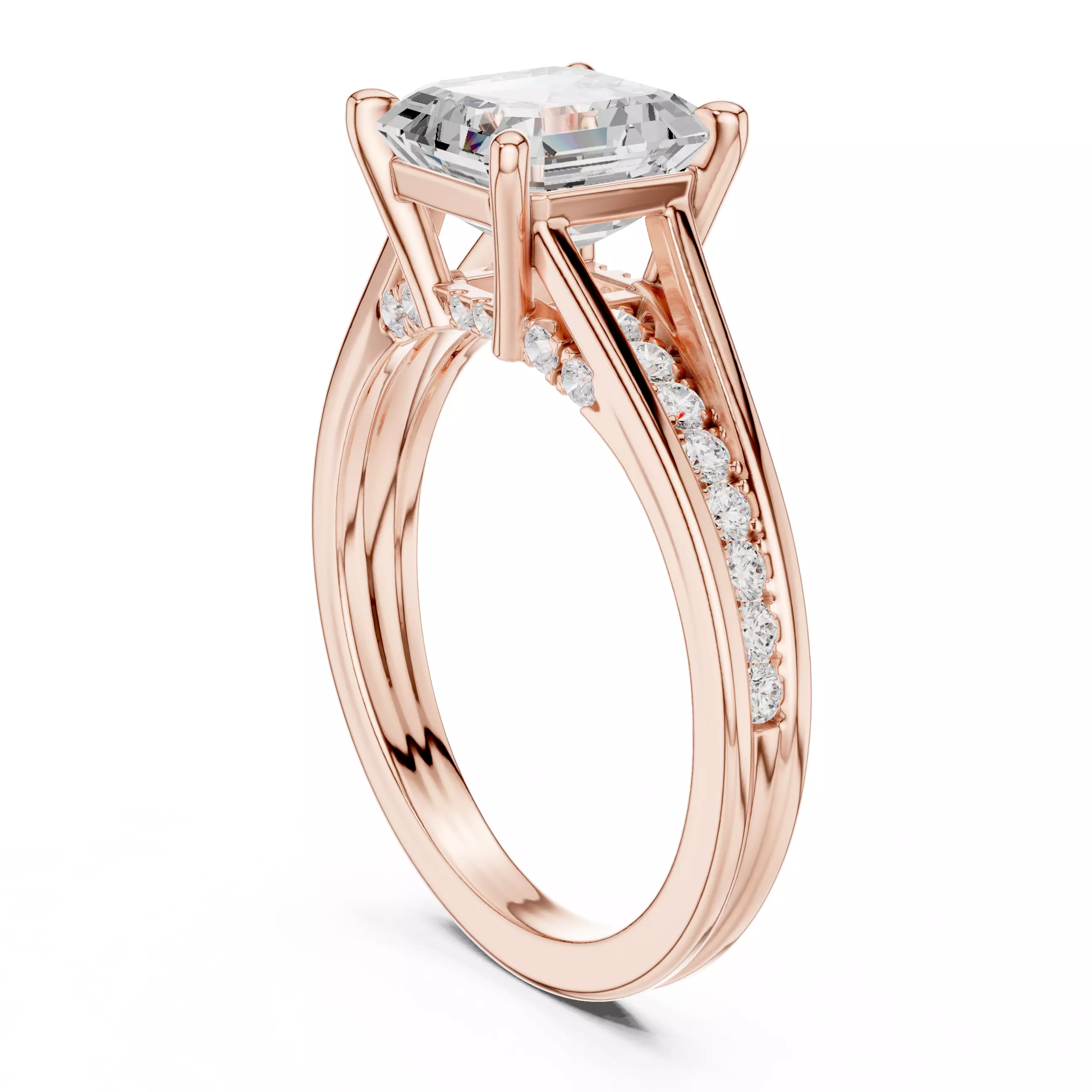 7mm Asscher Cut Diamond Engagement Wedding Ring 3DM STL Video 3D print model_3