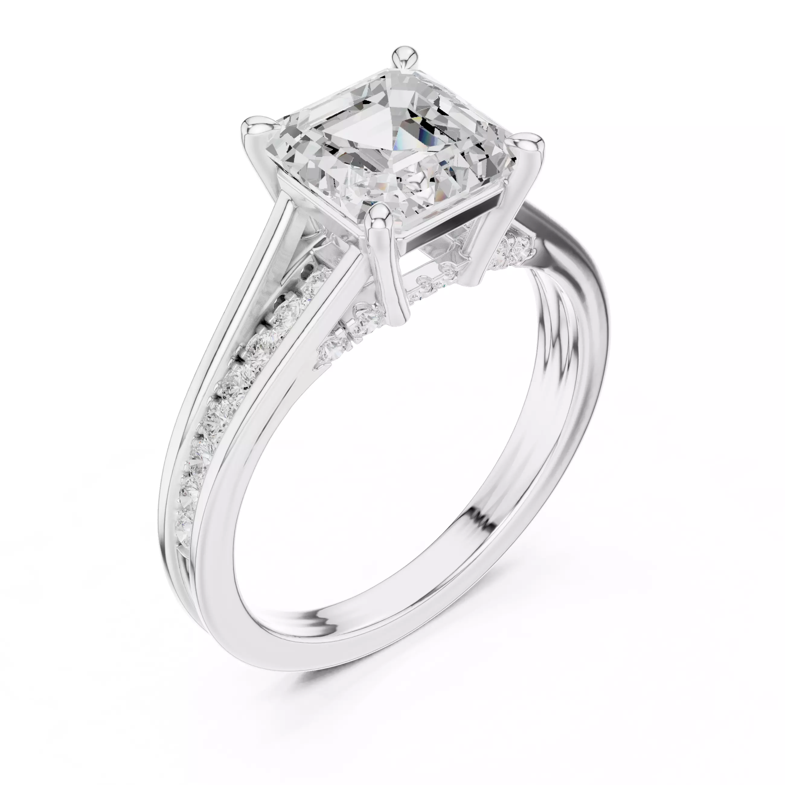 7mm Asscher Cut Diamond Engagement Wedding Ring 3DM STL Video 3D print model_10