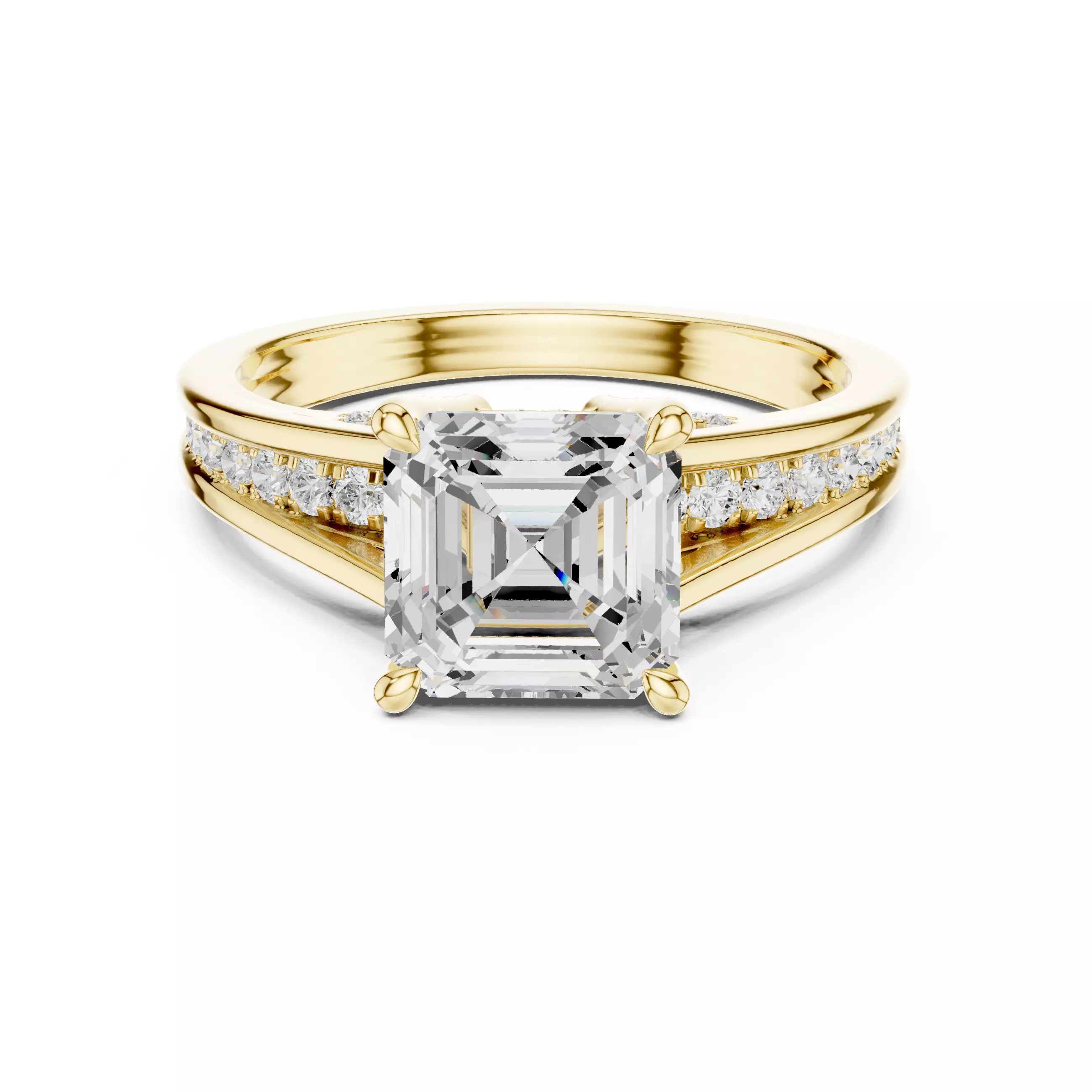 7mm Asscher Cut Diamond Engagement Wedding Ring 3DM STL Video 3D print model_1