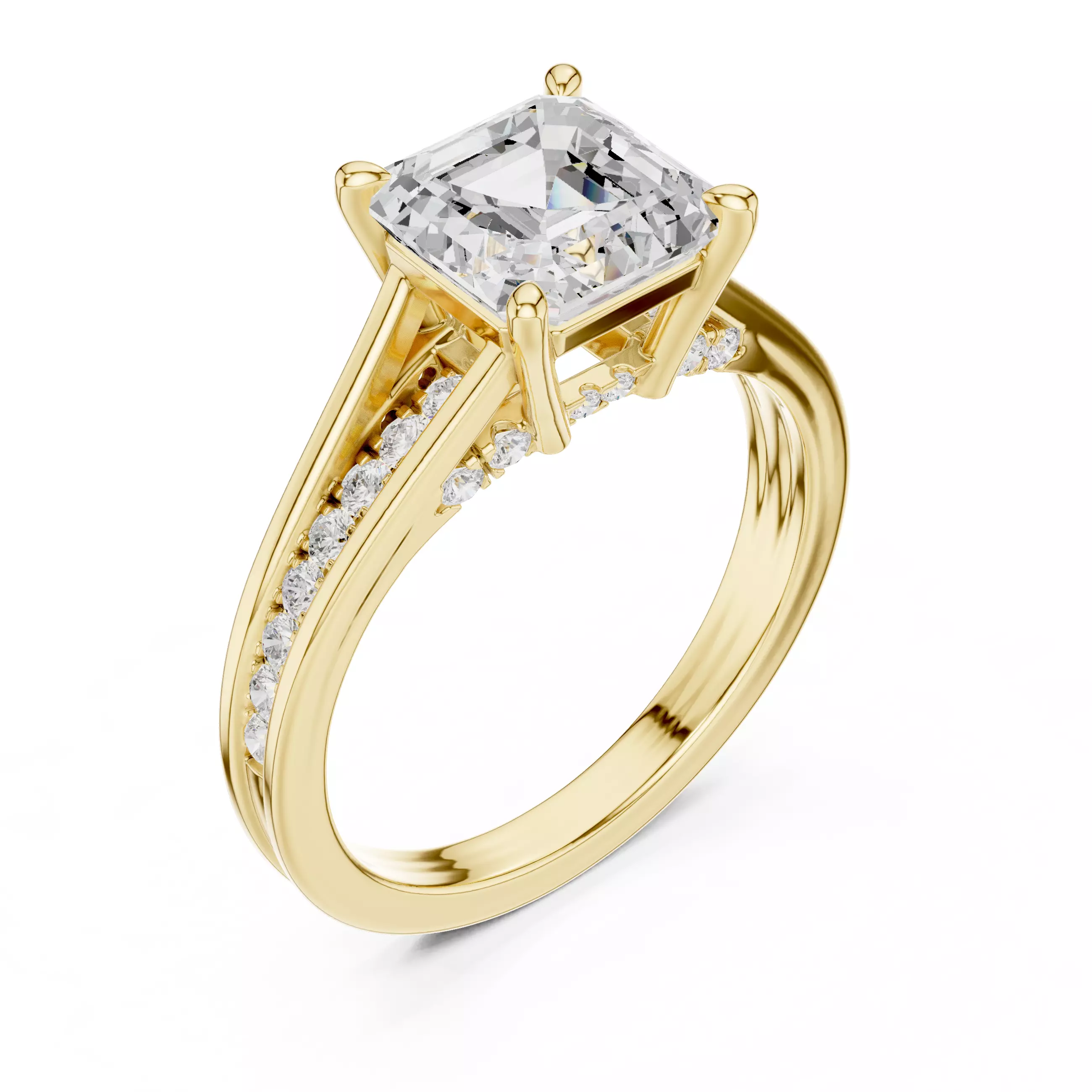 7mm Asscher Cut Diamond Engagement Wedding Ring 3DM STL Video 3D print model_7