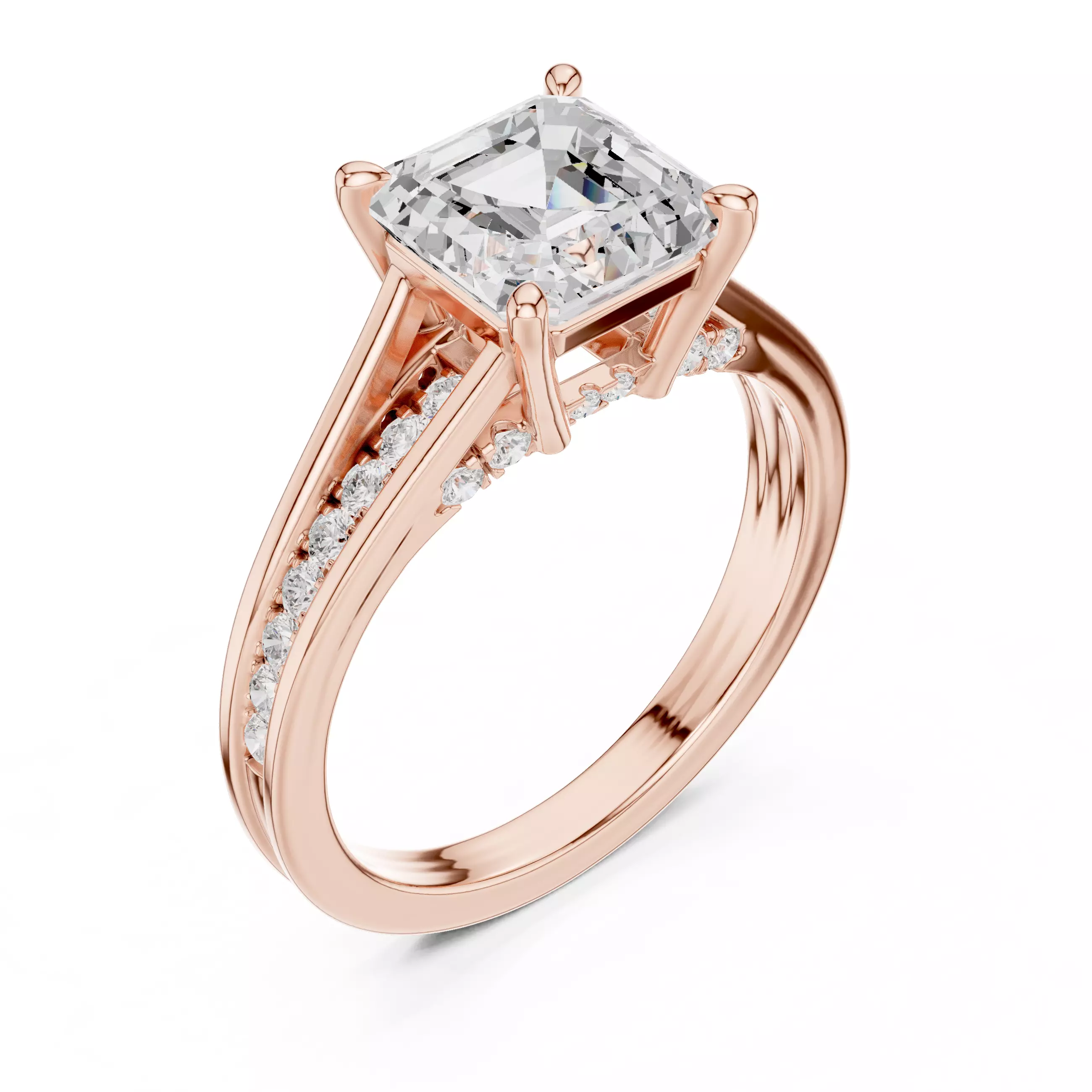 7mm Asscher Cut Diamond Engagement Wedding Ring 3DM STL Video 3D print model_4