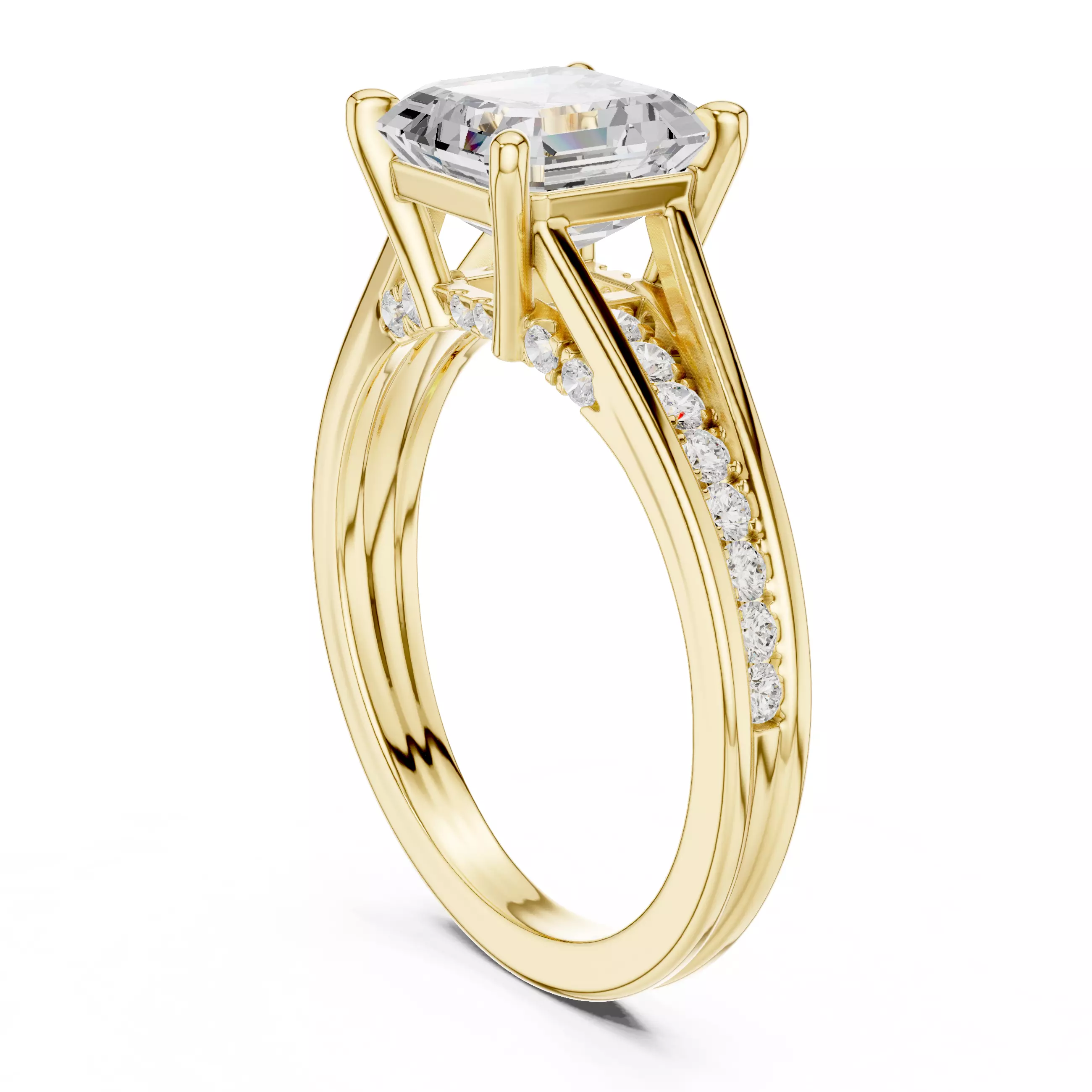 7mm Asscher Cut Diamond Engagement Wedding Ring 3DM STL Video 3D print model_6