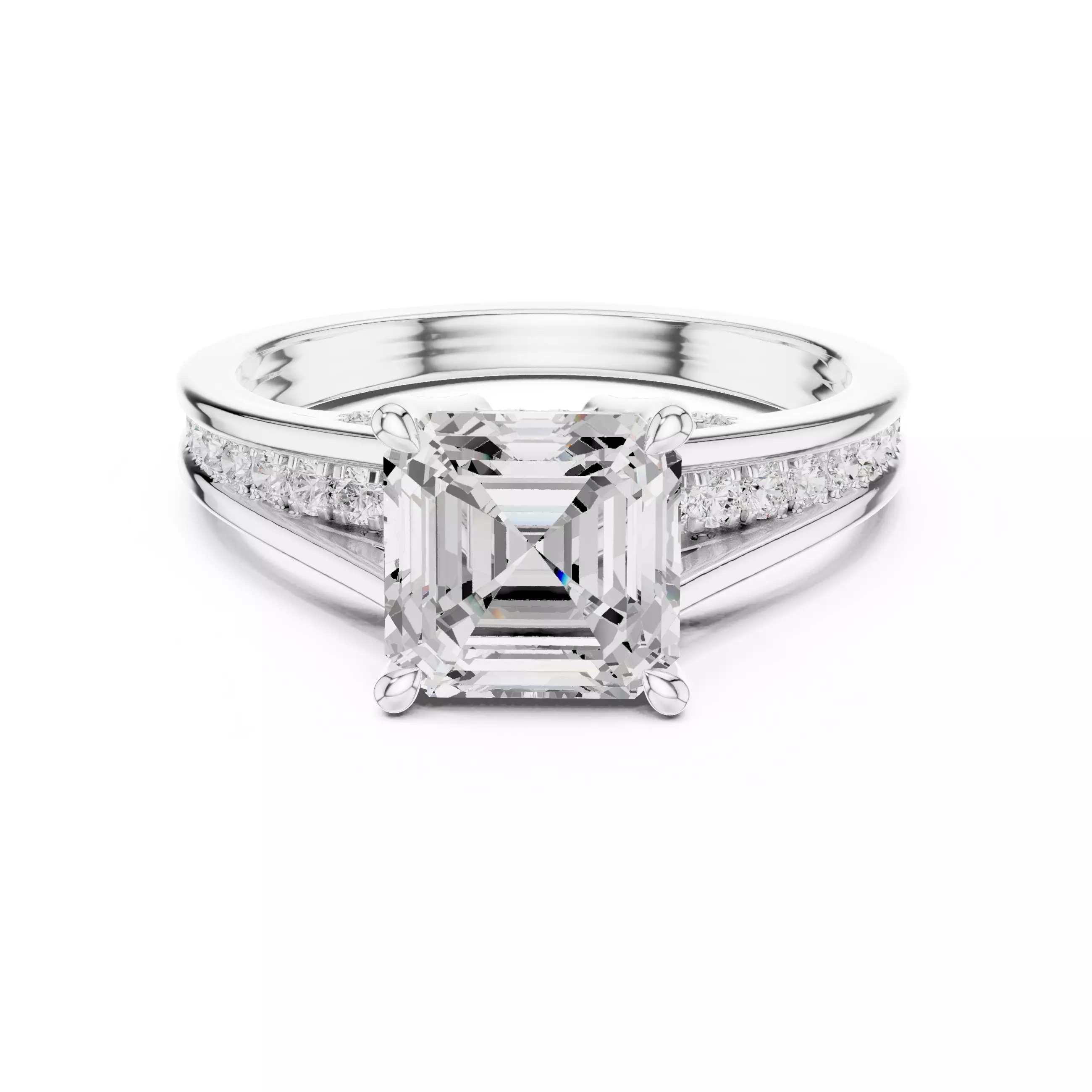 7mm Asscher Cut Diamond Engagement Wedding Ring 3DM STL Video 3D print model_2