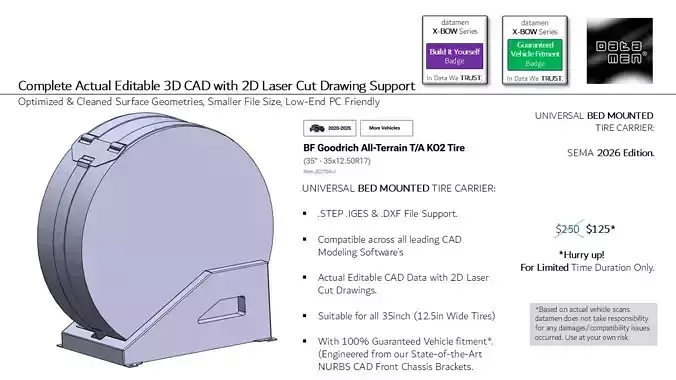 Universal BED MOUNTED TIRE CARRIER 3D CAD Model datamen  3D model