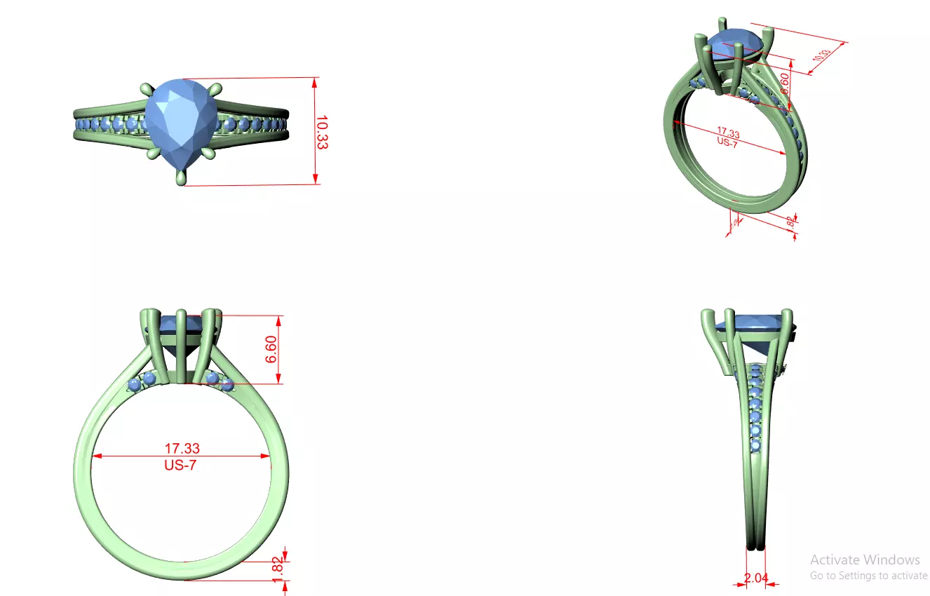 2CT Pear Cut Diamond Engagement Wedding Ring 3DM STL Video 3D print model_12