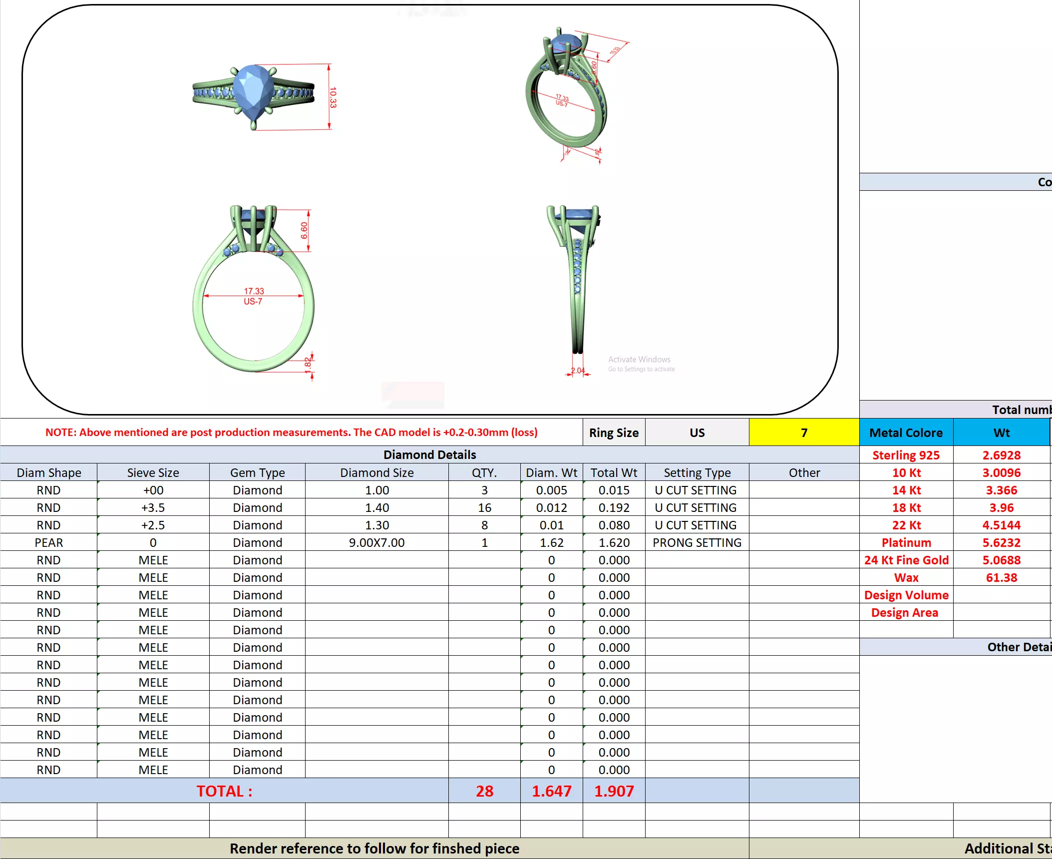 2CT Pear Cut Diamond Engagement Wedding Ring 3DM STL Video 3D print model_13