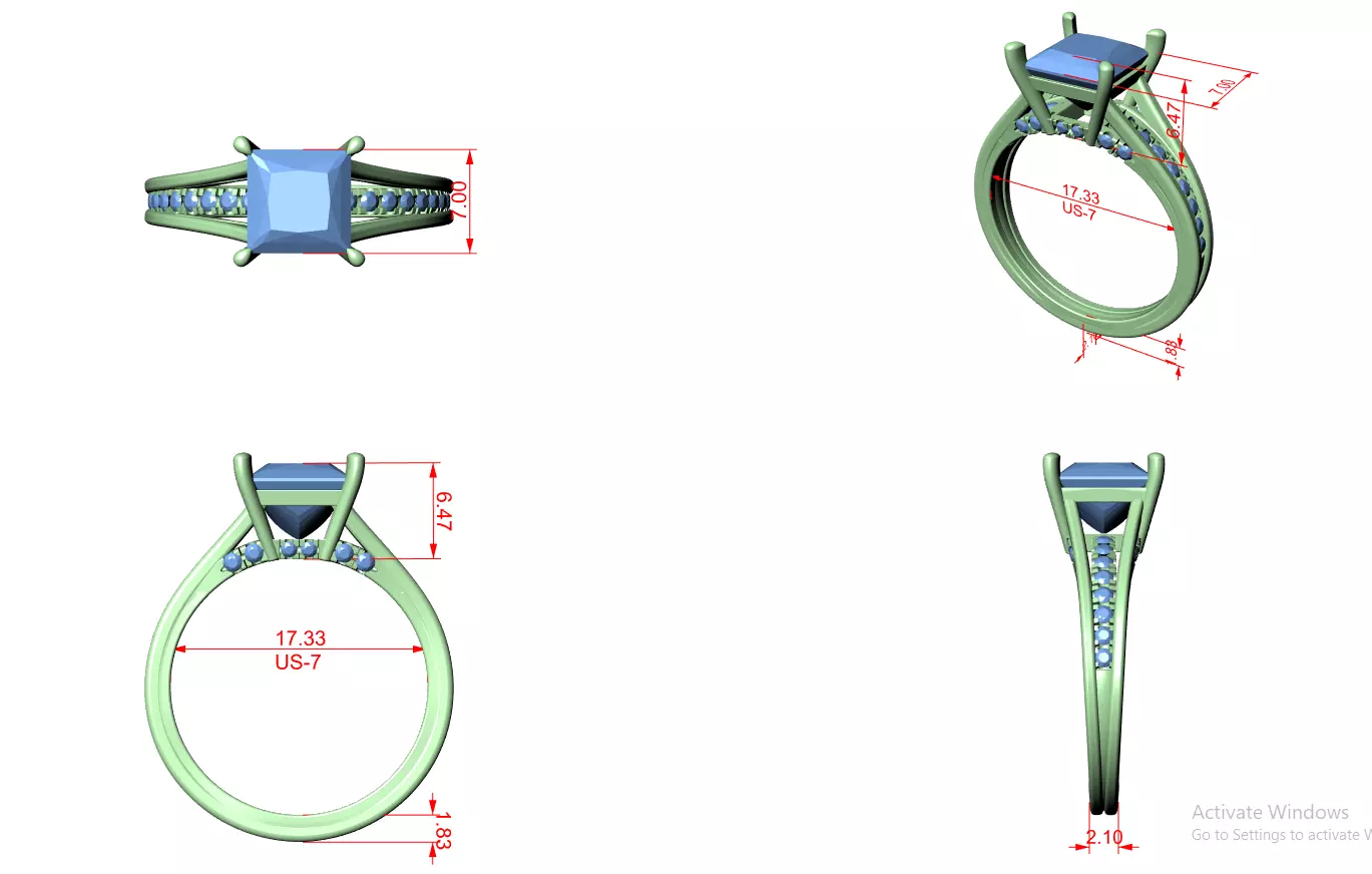 2CT Princess Cut Diamond Engagement Wedding Ring 3DM STL Video 3D print model_12