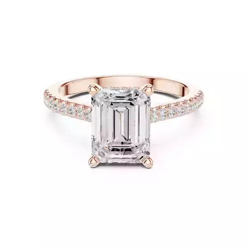 Emerald Cut Hidden Halo Diamond Pave Wedding Ring 3DM STL Video